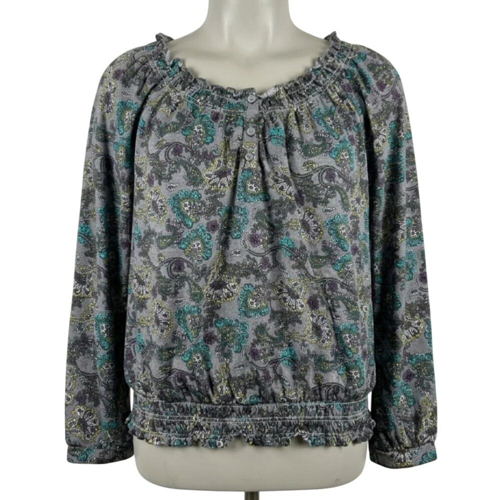 Mossimo Blouse XXL Purple Paisley Long Sleeve Peasant Prairie Boho Festival
